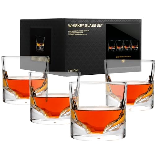 Grand Canyon Crystal Bourbon Whiskey Glasses Gift Set of 4, Heavy Freezable Old Fashioned Cocktail Glass Tumbler, Premium Luxury Gift for Men, Groomsman, 10 oz