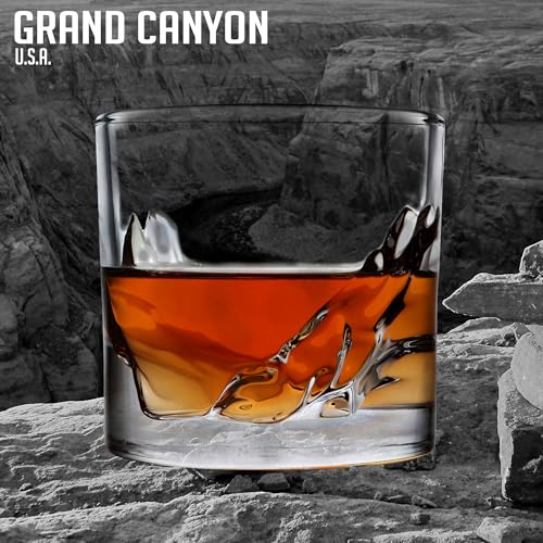 Grand Canyon Crystal Bourbon Whiskey Glasses Gift Set of 4, Heavy Freezable Old Fashioned Cocktail Glass Tumbler, Premium Luxury Gift for Men, Groomsman, 10 oz