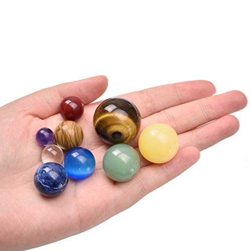 Top Plaza 9 Planets Solar System Desk Decor Tumbled Chakra Reiki Healing Crystal Gemstones Ball Set Celestial Creative Gift Crystals Home Office Desk Decorations Mini Size - Non Engraving