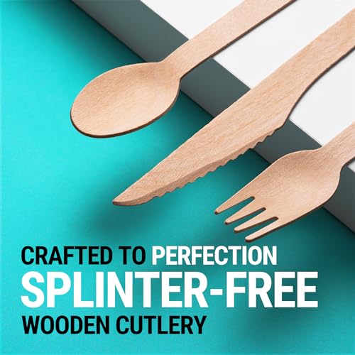 EarthClusive Disposable Wooden Cutlery Set - 300 pcs (150 Forks 100 Spoons 50 Knives) Compostable Utensils Set with Plastic-Free Packaging. Splinter-Free Compostable Cutlery Set for Parties & More