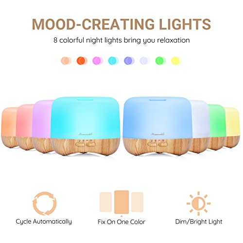 Homeweeks 300ml Essential Oil Diffuser, Quiet Aromatherapy Mist Diffusers for Essential Oils, Wood Grain Ultrasonic Oil Diffuser with Remote Control,Timer, 7 Colors Light for Bedroom (300ml)…