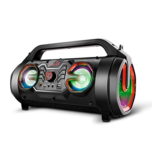 Portable Bluetooth Speaker with Subwoofer, Wireless Speakers with Booming Bass, FM Radio, RGB Lights, EQ, Stereo Sound, 10H Playtime, 30W Loud Speaker for Home, Outdoor, Party, Travel, Camping, Gifts