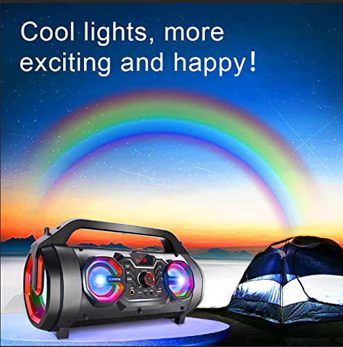 Portable Bluetooth Speaker with Subwoofer, Wireless Speakers with Booming Bass, FM Radio, RGB Lights, EQ, Stereo Sound, 10H Playtime, 30W Loud Speaker for Home, Outdoor, Party, Travel, Camping, Gifts