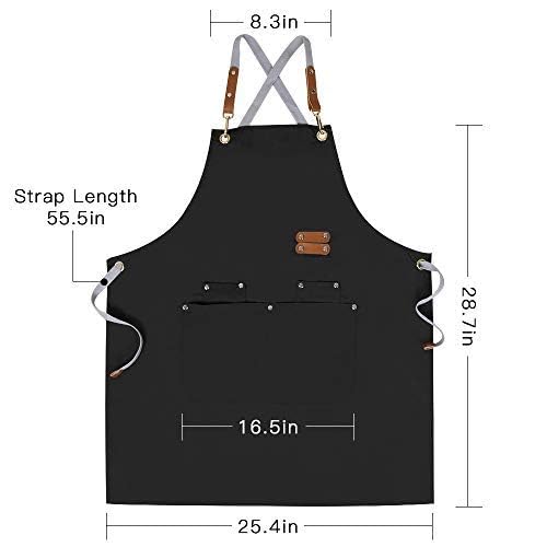 Chef Apron-Cross Back Apron for Men Women with Adjustable Straps and Large Pockets,Canvas,M-XXL,Black