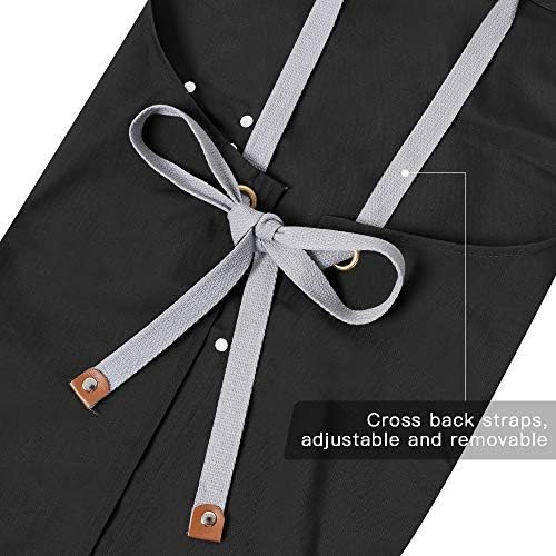 Chef Apron-Cross Back Apron for Men Women with Adjustable Straps and Large Pockets,Canvas,M-XXL,Black