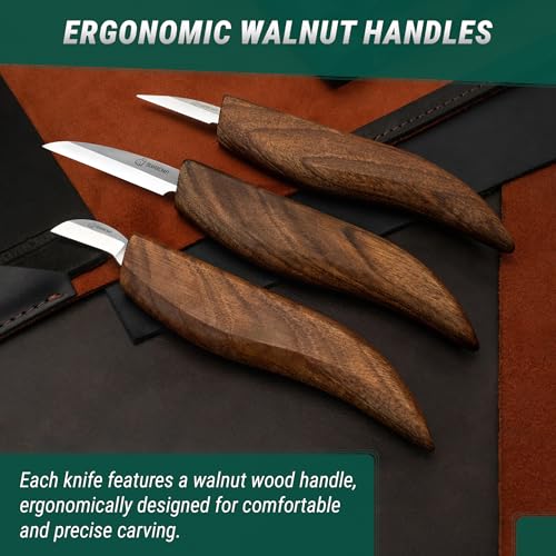 BeaverCraft Wood Carving Kit Deluxe Whittling Knives Set & Leather Strop for Carving Knife S15X Wood Carving Knives Set, Tools & Knife Strop with Polishing Compound Wood Whittling Kit and Leather Case