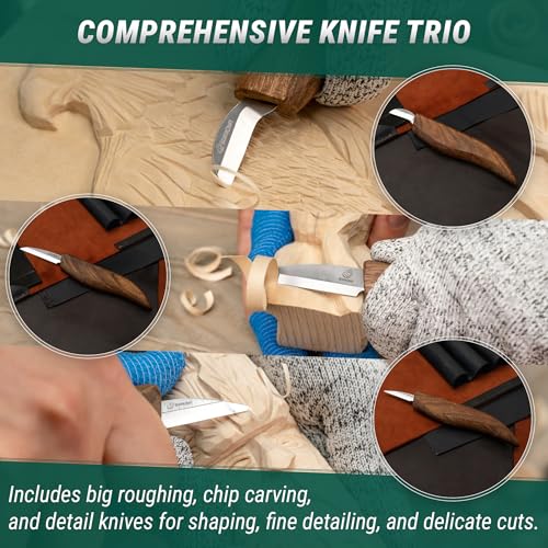 BeaverCraft Wood Carving Kit Deluxe Whittling Knives Set & Leather Strop for Carving Knife S15X Wood Carving Knives Set, Tools & Knife Strop with Polishing Compound Wood Whittling Kit and Leather Case