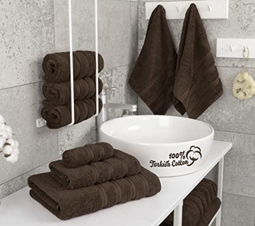 American Soft Linen Luxury 6 Piece Towel Set, 2 Bath Towels 2 Hand Towels 2 Washcloths, 100% Cotton Turkish Towels for Bathroom, Brown Towel Sets