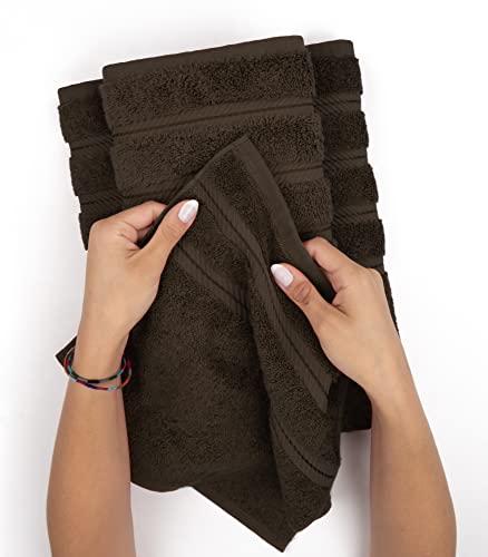 American Soft Linen Luxury 6 Piece Towel Set, 2 Bath Towels 2 Hand Towels 2 Washcloths, 100% Cotton Turkish Towels for Bathroom, Brown Towel Sets