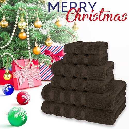 American Soft Linen Luxury 6 Piece Towel Set, 2 Bath Towels 2 Hand Towels 2 Washcloths, 100% Cotton Turkish Towels for Bathroom, Brown Towel Sets