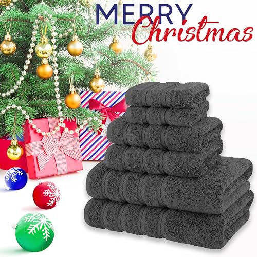 American Soft Linen Luxury 6 Piece Towel Set, 2 Bath Towels 2 Hand Towels 2 Washcloths, 100% Cotton Turkish Towels for Bathroom, Dark Gray Towel Sets