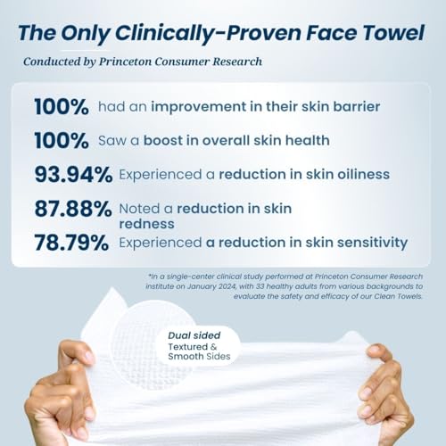 Clean Skin Club Clean Towels XL, 100% USDA Biobased Dermatologist Approved Face Towel, Disposable Clinically Tested Face Towelette, Facial Washcloth, Makeup Remover Dry Wipes, 100 ct, 2 pack