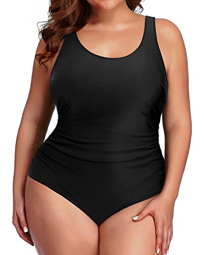 Daci Women Plus Size One Piece Swimsuit Athletic Tummy Control Ruched Bathing Suit with U-back