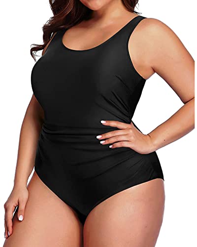 Daci Women Plus Size One Piece Swimsuit Athletic Tummy Control Ruched Bathing Suit with U-back