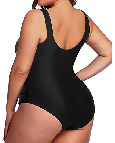 Daci Women Plus Size One Piece Swimsuit Athletic Tummy Control Ruched Bathing Suit with U-back