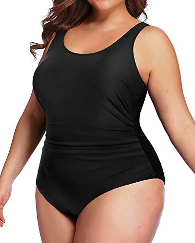 Daci Women Plus Size One Piece Swimsuit Athletic Tummy Control Ruched Bathing Suit with U-back