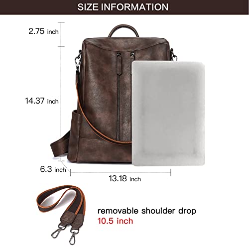 BROMEN Backpack Purse Leathe Backpack for Women Anti-theft Bookbag Purse Fashion Shoulder Handbag Backpack Women Dark Coffee