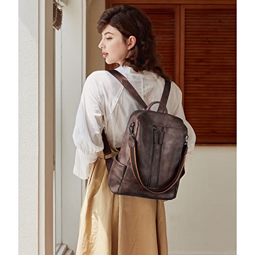 BROMEN Backpack Purse Leathe Backpack for Women Anti-theft Bookbag Purse Fashion Shoulder Handbag Backpack Women Dark Coffee