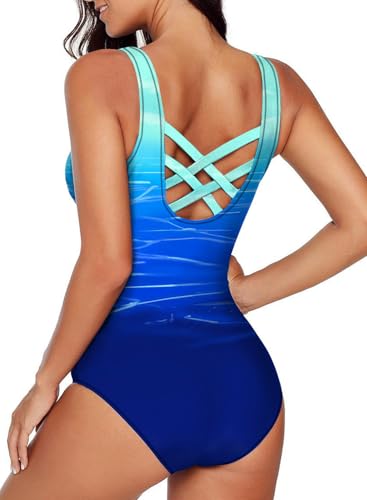 Aleumdr Womens Color Block Print One Piece Swimsuits Athletic Training Swimwear Bathing Suits(Available in Plus)