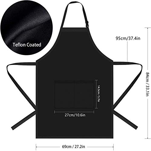 Will Well Chef Apron for Men and Women Professional for Cooking With Pockets - Adjustable - Bib Aprons - Water & Oil Resistant - 1 Pack, Black