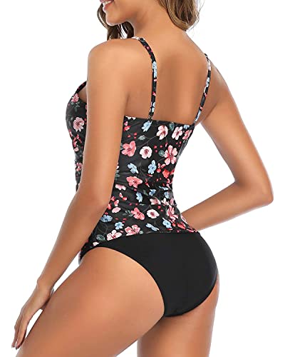 Tempt Me Two Piece Tankini Swimsuit for Women High Neck Ruched Tummy Control Top with Bottom Bathing Suits