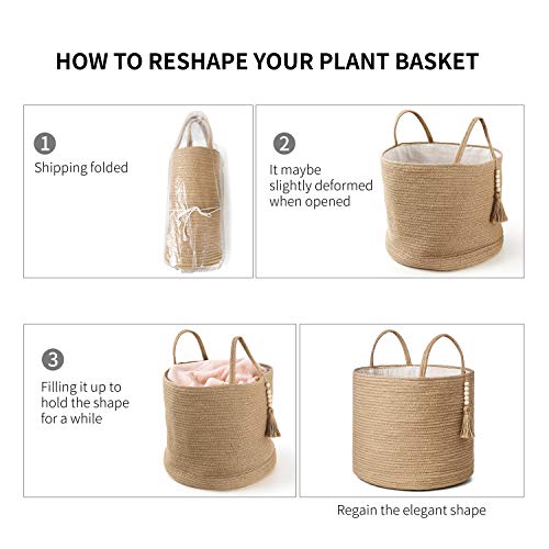 Mkono Woven Storage Basket Decorative Natural Rope Basket Wooden Bead Decoration for Blankets,Toys,Clothes,Shoes,Plant Organizer Bin with Handles Living Room Home Decor, Jute, 16" W × 13.8"L