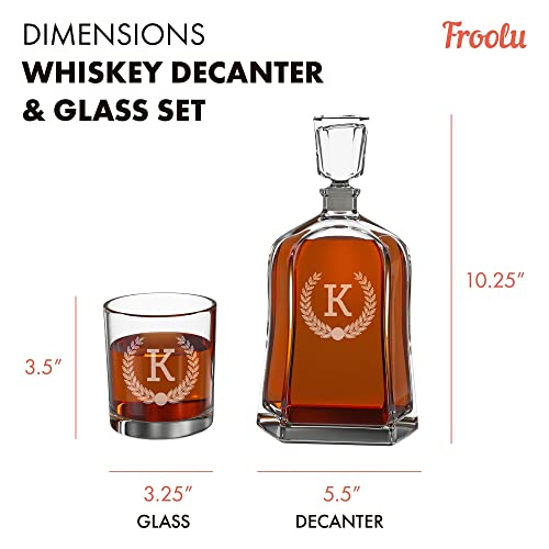 Engraved Liquor Whiskey Decanter Set with Scotch Glasses for Men - 9 Design Options - Personalized Gift Set for Him, Dad - Premium Set Includes Whiskey Stones - by Froolu