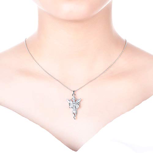 JO WISDOM Arwen Evenstar Necklace,925 Sterling Silver Lord of The Ring Hobbit Pendant Necklace with 5A Cubic Zirconia,Elvish Jewelry for Women