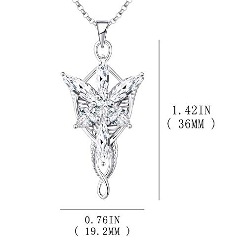 JO WISDOM Arwen Evenstar Necklace,925 Sterling Silver Lord of The Ring Hobbit Pendant Necklace with 5A Cubic Zirconia,Elvish Jewelry for Women