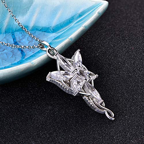 JO WISDOM Arwen Evenstar Necklace,925 Sterling Silver Lord of The Ring Hobbit Pendant Necklace with 5A Cubic Zirconia,Elvish Jewelry for Women