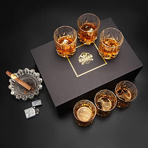 KANARS Whiskey Glasses Set of 6 with Elegant Gift Box,10 Oz Premium Old Fashioned Crystal Glass Tumbler for Liquor, Scotch, Cocktail or Bourbon Drinking, Gifts for Birthday Retirement Valentines Day