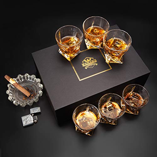 KANARS Crystal Whiskey Glass - Set of 6 Rocks Glasses 10 Oz in Luxury Box - Lowball Bar Tumblers for Scotch Cocktail Irish Whisky Cognac Rum - Christmas Gifts for Men Dad - Ultra Clear