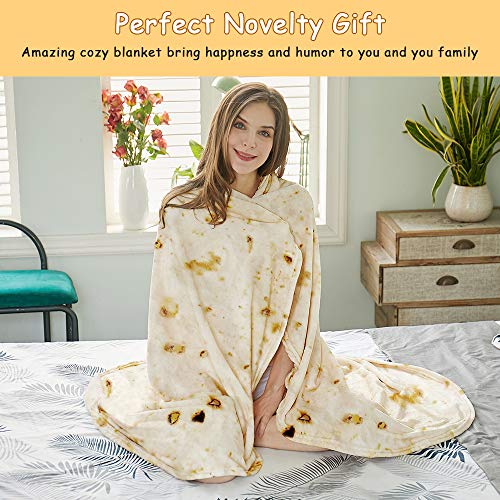 SeaRoomy Burritos Tortilla Blanket, Tortilla Wrap Blanket, Novelty Funny Tortilla Round Blanket Giant Tortilla Round Soft Blanket (Beige, 47 inches)