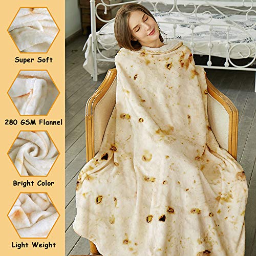 SeaRoomy Burritos Tortilla Blanket, Tortilla Wrap Blanket, Novelty Funny Tortilla Round Blanket Giant Tortilla Round Soft Blanket (Beige, 47 inches)