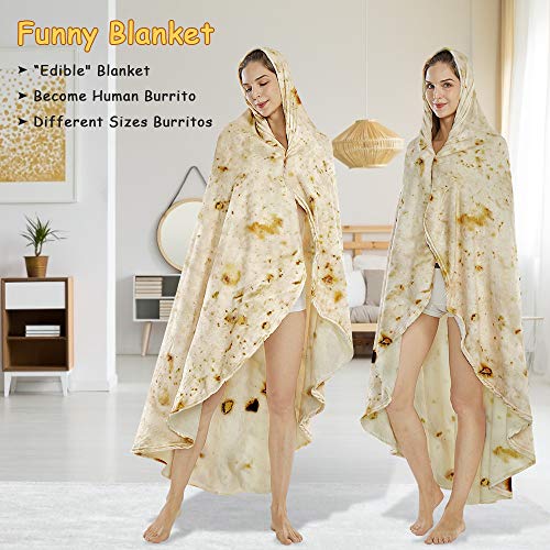 SeaRoomy Burritos Tortilla Blanket, Tortilla Wrap Blanket, Novelty Funny Tortilla Round Blanket Giant Tortilla Round Soft Blanket (Beige, 47 inches)