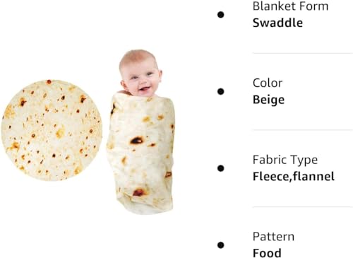 Tortilla Blanket Baby, Baby Burritos Swaddle Blanket, Taco Blanket for Newborn Toddler, 285 GSM Soft Flannel Wearable Wrap Blanket Funny Gifts for Baby Shower Boy Girl 0-3 6 9 Months