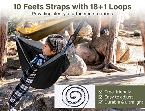 Kootek Camping Hammock, Camping Essentials, Lightweight Portable Double & Single Hammock with Tree Straps, Camping Gear for Outside Hiking Camping Beach Backpack Travel