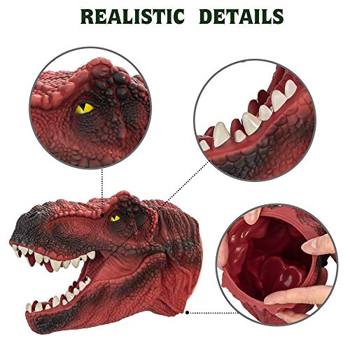 COGO MAN Dinosaur Hand Puppet, Red T Rex Toys Dinosaur Puppet Rubber | Realistic Tyrannosaurus Rex Head | Lifelike Hand Puppet Toys | Halloween Decorations Toys Gifts for Kids and Adults