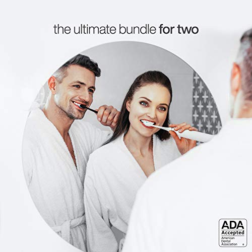 AquaSonic DUO PRO – Ultra Whitening 40,000 VPM Electric ToothBrushes – ADA Accepted - 4 Modes with Smart Timers - UV Sanitizing & Wireless Charging Base - 10 ProFlex Brush Heads & 2 Travel Cases