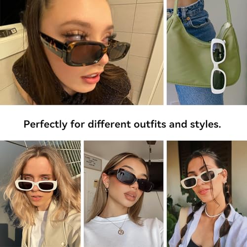 Dollger Rectangle Sunglasses for Women Men Trendy Retro Fashion Sunglasses UV 400 Protection Square Fram