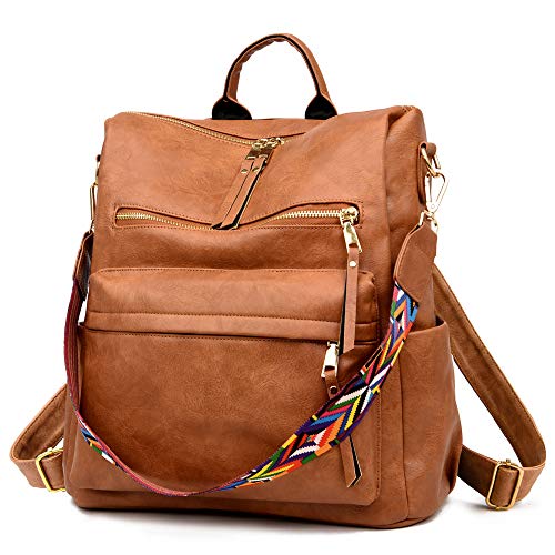 ZOCILOR Fashion Backpack Purse for Women Multipurpose Design Convertible Satchel Handbags and Shoulder Bag PU Leather Travel bag (Brown)