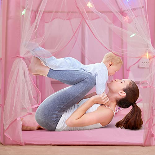 Princess Tent Girls Large Playhouse Kids Castle Play Tent with Star Lights, Bonus Princess Tiara and Wand Toy for Children Indoor & Outdoor Games, 55" x 53" Gifts Age 3+