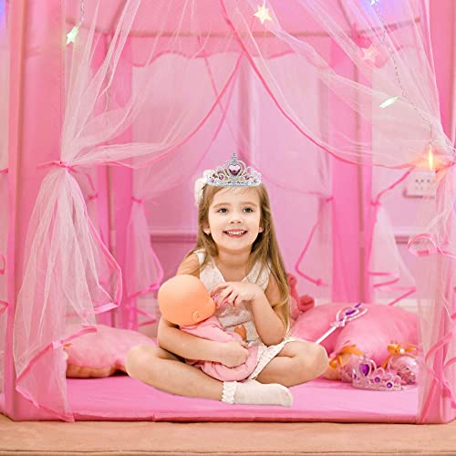 Princess Tent Girls Large Playhouse Kids Castle Play Tent with Star Lights, Bonus Princess Tiara and Wand Toy for Children Indoor & Outdoor Games, 55" x 53" Gifts Age 3+