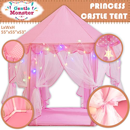 Princess Tent Girls Large Playhouse Kids Castle Play Tent with Star Lights, Bonus Princess Tiara and Wand Toy for Children Indoor & Outdoor Games, 55" x 53" Gifts Age 3+