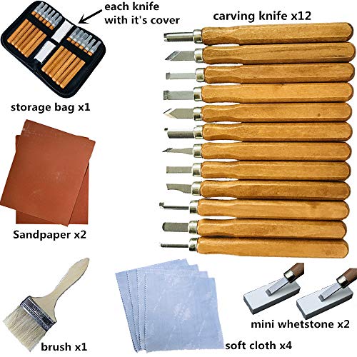 Wood Whittling Kit Wood Carving Knife Set for Adults and Kids Beginners, Wood Carving Kit Set Hand Carving Tool Set for Widdling Kit 21Pcs Fycooler DIY Wood Carving Tools Woodworking