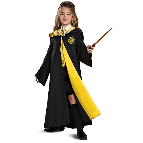 Disguise Harry Potter Hufflepuff Robe Deluxe Children's Costume Accessory, Black & Yellow, Kids Size Large (10-12)