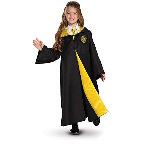 Disguise Harry Potter Hufflepuff Robe Deluxe Children's Costume Accessory, Black & Yellow, Kids Size Large (10-12)