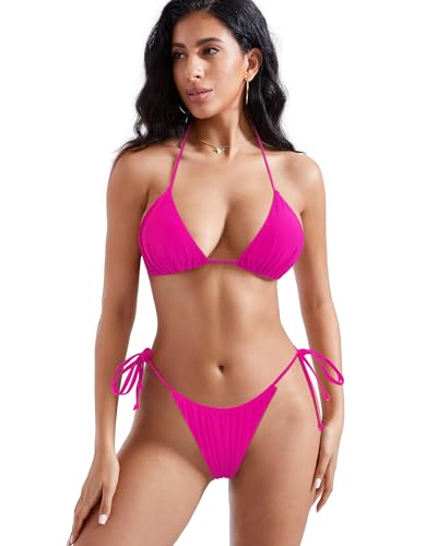 MOSHENGQI Women Sexy Brazilian Bikini 2 Piece Spaghetti Strap Top Thong Swimsuit Bathing Suit