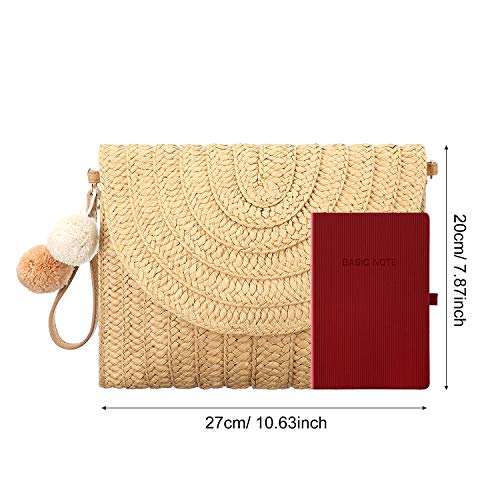 Frienda Straw Shoulder Bag Clutch Straw Crossbody Bag Beach Straw Handmade Bag Woven Rattan Bag for Women Envelope Wallet