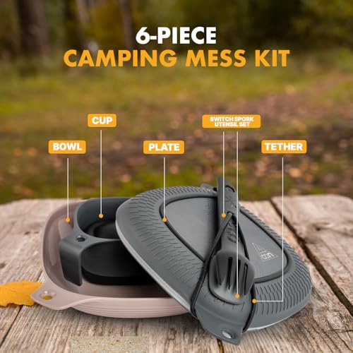 UCO 6-Piece Camping Mess Kit with Bowl, Plate, Collapsible Cup, and Switch Camping Spork